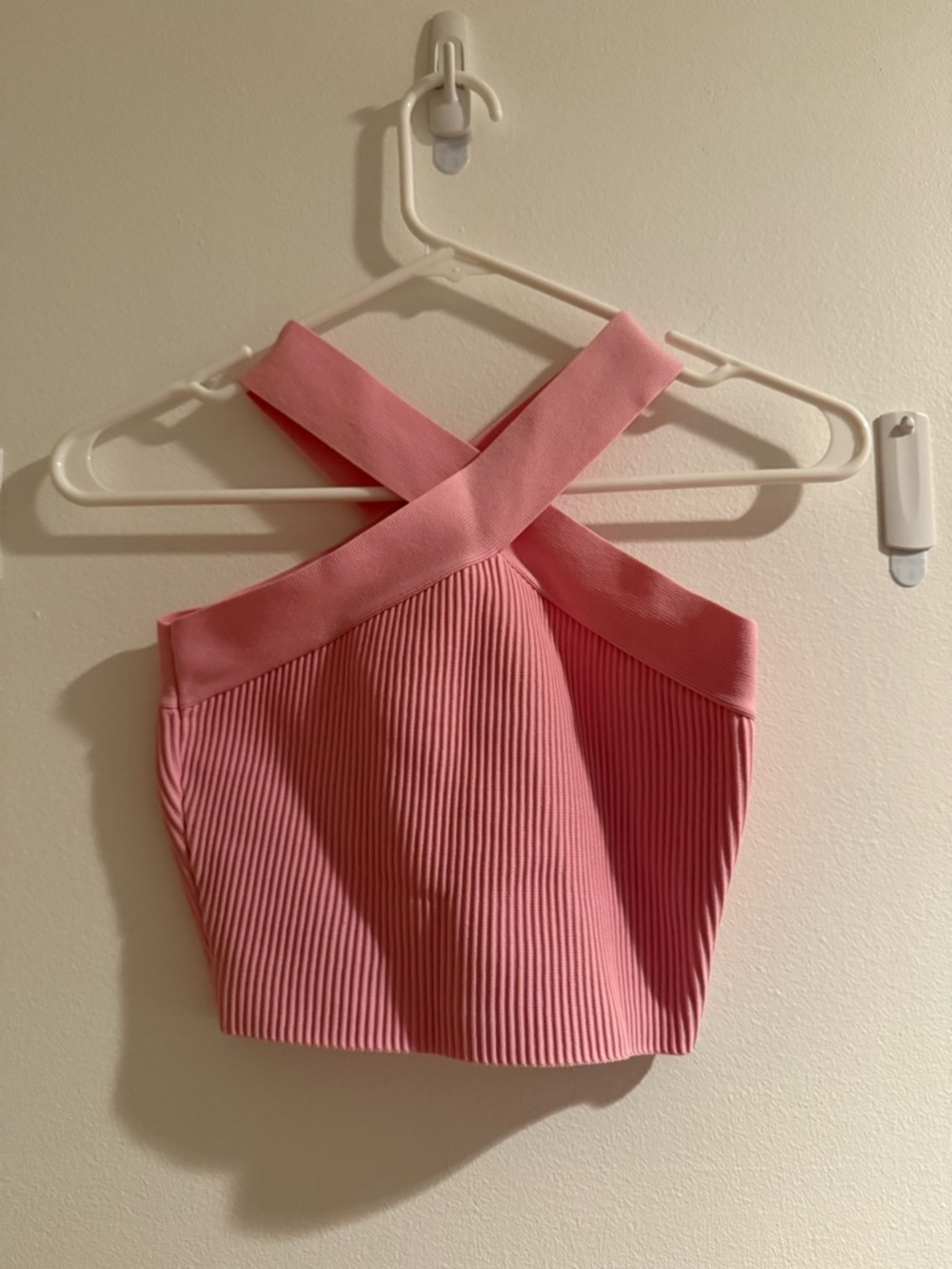Glassons Pink Ribbed Cross-Back Crop Top